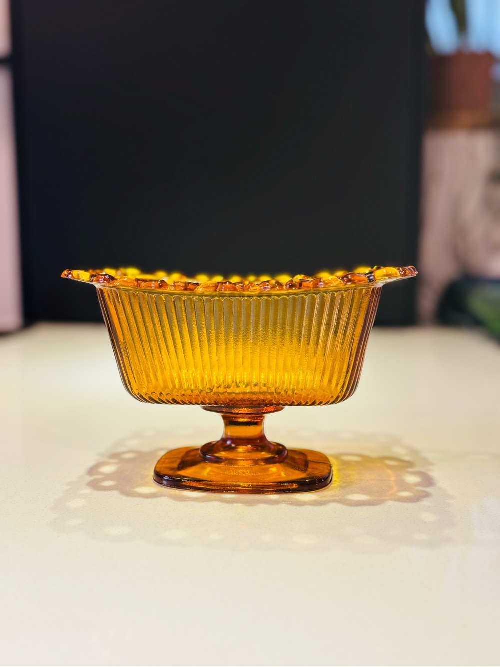 Vintage Amber Indiana Glass Glass Pedestal